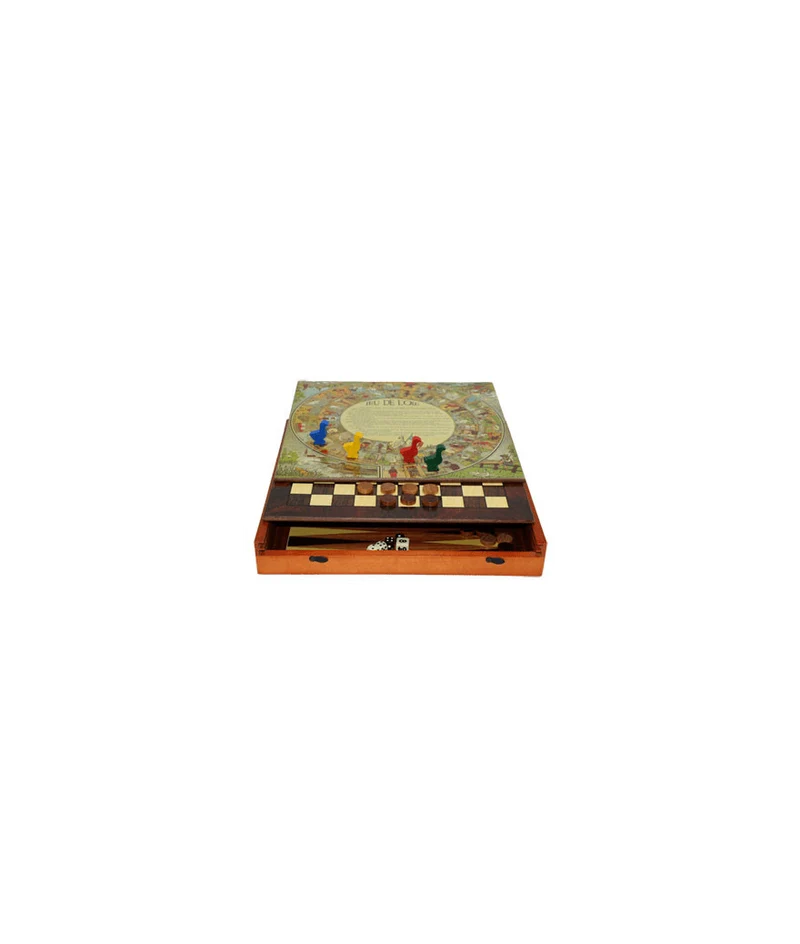 Coffret Multijeux 5 jeux (Échecs / Dames / Oie / Petits chevaux / Backgammon)