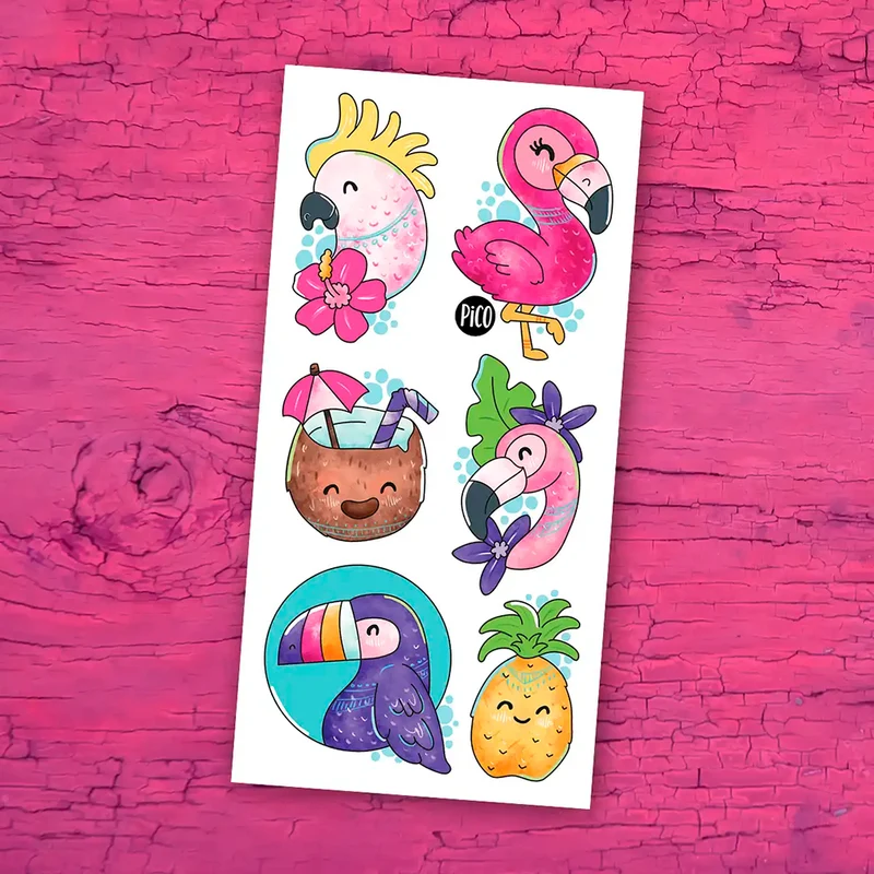 Tatouage Les flamants roses et perroquets