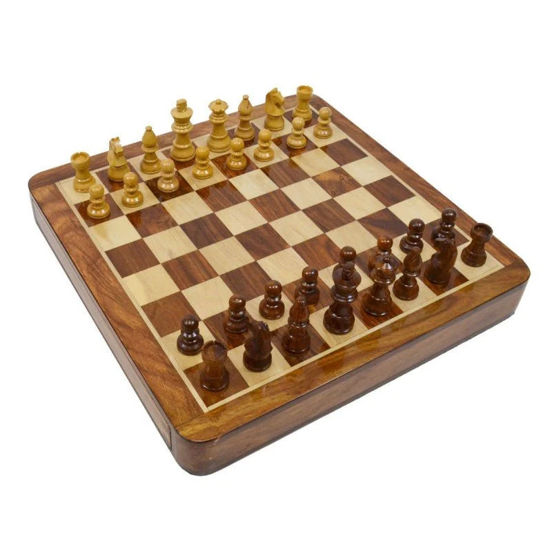 Jeu d'échecs en Palissandre et Sycomore - Coffre avec tiroir - Magnétique