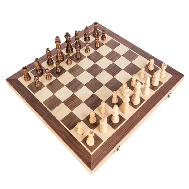 Jeux d'échecs en bois coffret pliable - 30 cm
