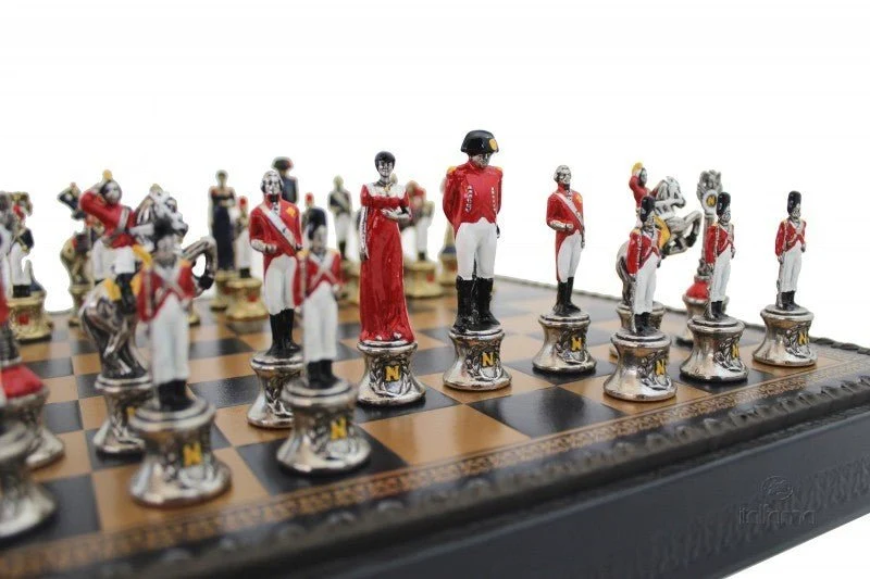 Ensemble jeu d'échecs Napoléon en salpa - Pièces métal - Taille 2 - Ital Fama
