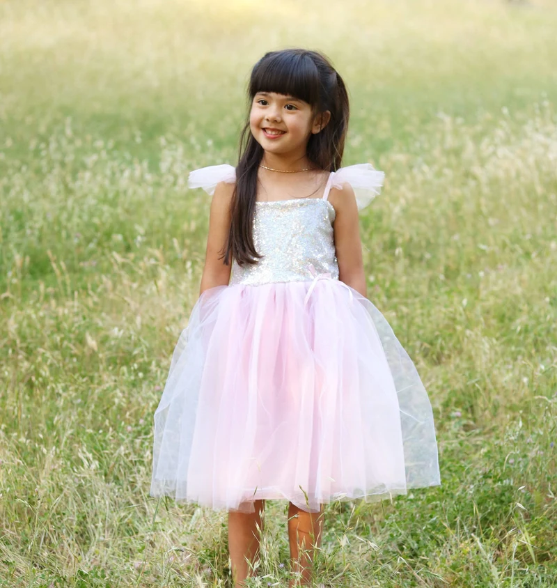 Robe de princesse à paillettes argentées, 5-6 ans