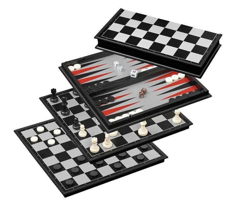 Ensemble jeu d'échecs / Backgammon / Dames en plastique - magnétique