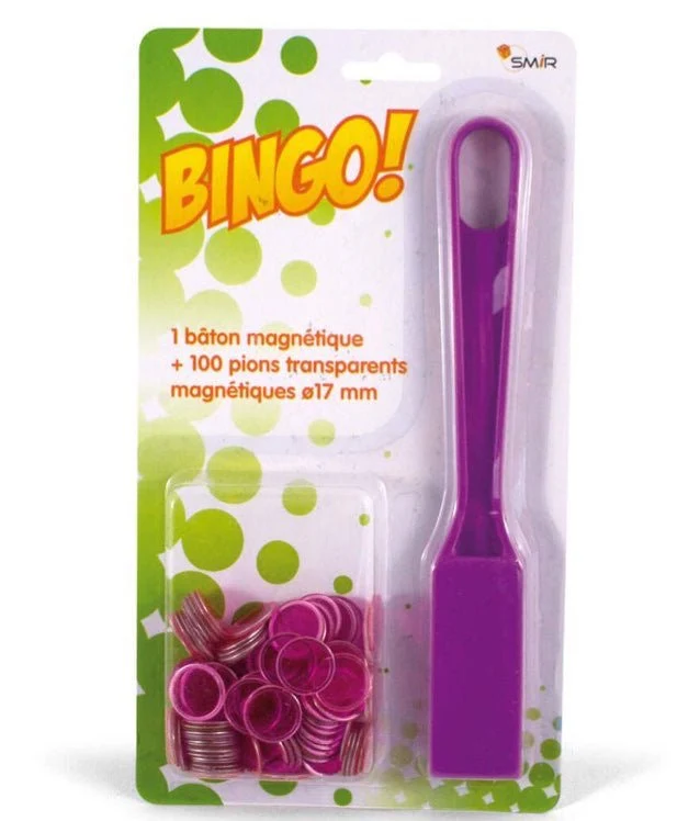 Pions de loto en plastique magnétiques 17 mm + bâton magnétique