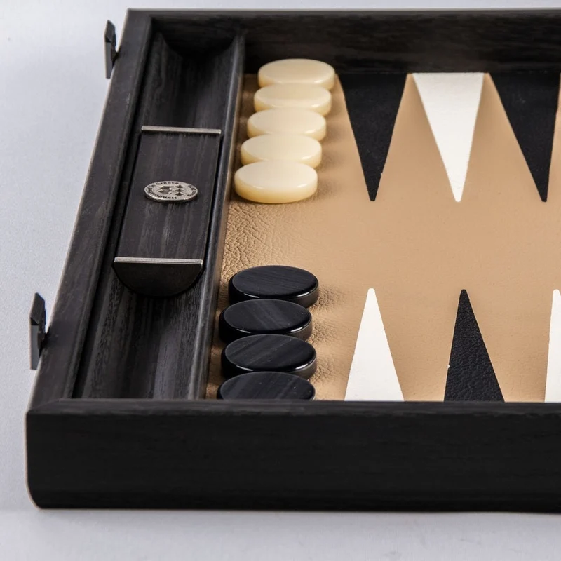 Backgammon en Bois et Cuir Vegan - Moka