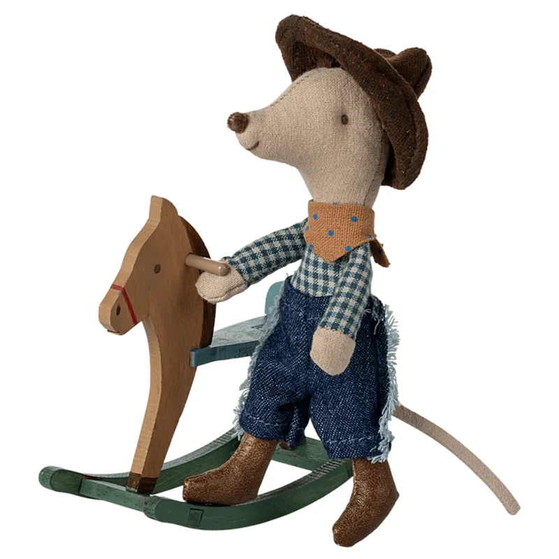 Souris Cowboy Sur Cheval À Bascule, Petit Frère