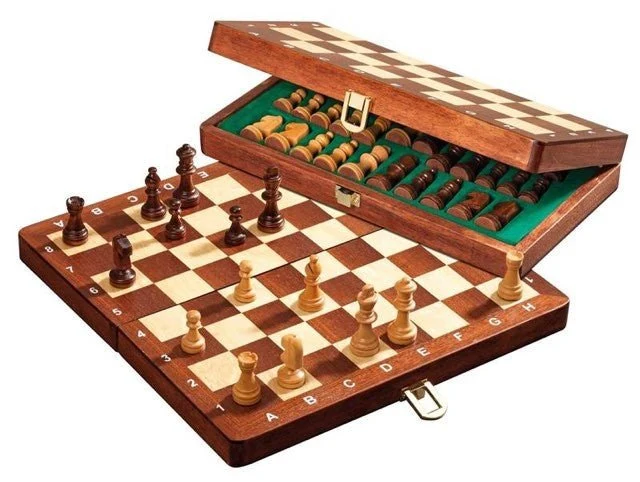 Ensemble jeu d'échecs de voyage en érable et acajou - Pliant - magnétique - Lettré Chiffré - Taille 1