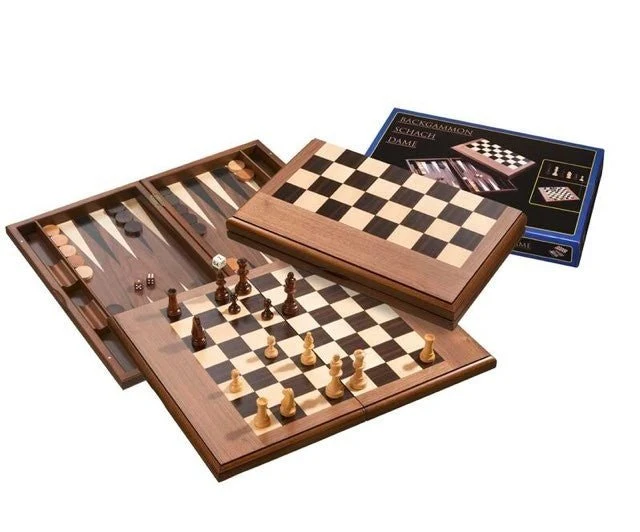 Echecs / Backgammon - Coffre marqueté en noyer
