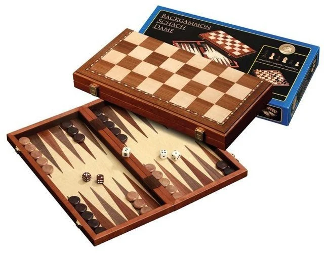 Ensemble jeu d'échecs / Backgammon en peuplier teinté - Pliant - Magnétique - 40 cm