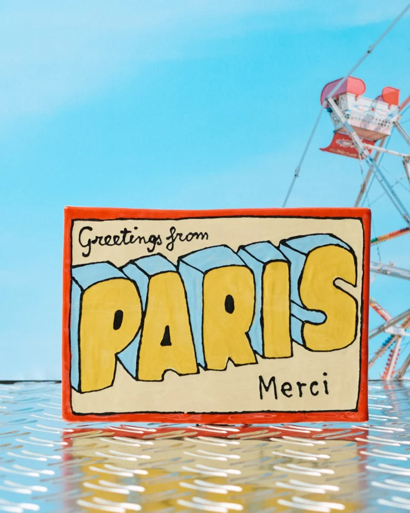 Merci x Michela Castagnaro - Carte Postale En Céramique - Bleue