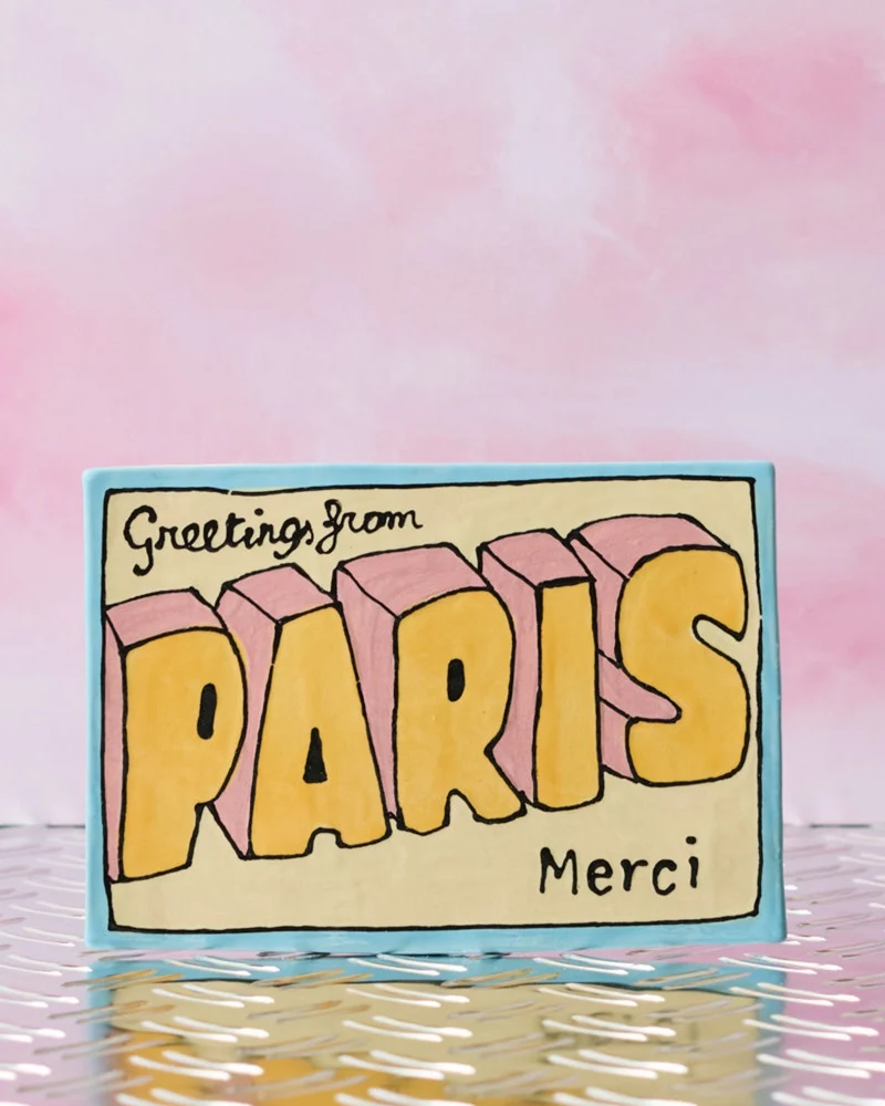 Merci x Michela Castagnaro - Carte Postale En Céramique - Rose