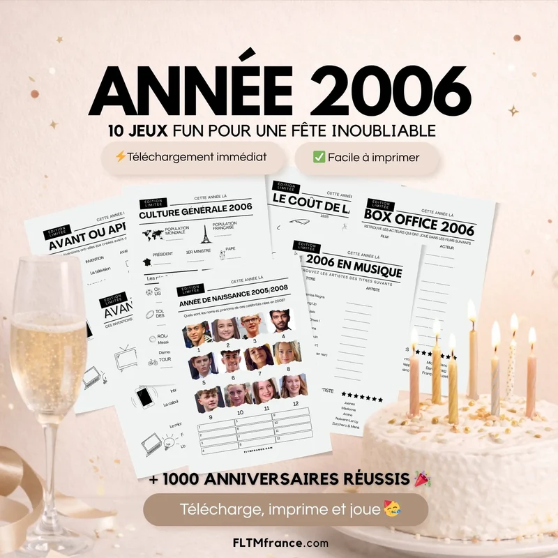 Jeu anniversaire année 2006 - 10 jeux à imprimer pour fêter les 20 ans