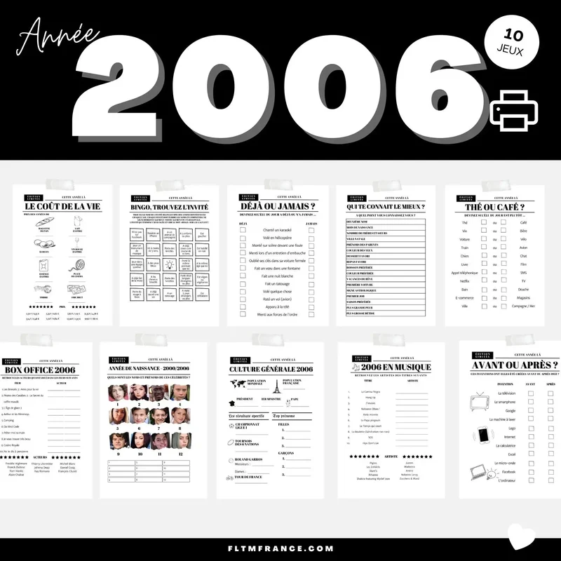 Jeu anniversaire année 2006 - 10 jeux à imprimer pour fêter les 20 ans