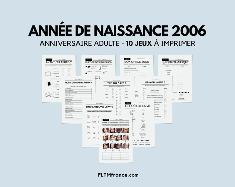 Jeu anniversaire année 2006 - 10 jeux à imprimer pour fêter les 20 ans