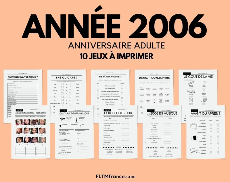 Jeu anniversaire année 2006 - 10 jeux à imprimer pour fêter les 20 ans