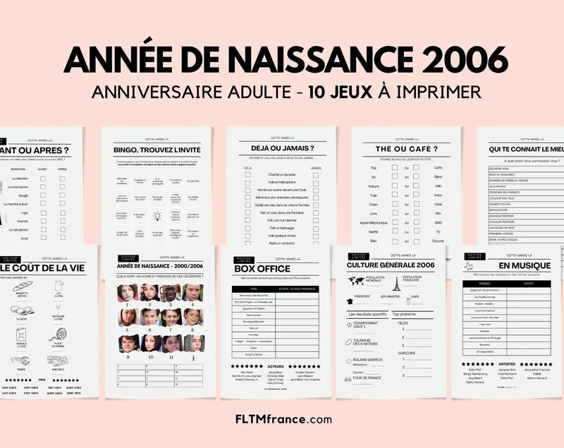 Jeu anniversaire année 2006 - 10 jeux à imprimer pour fêter les 20 ans