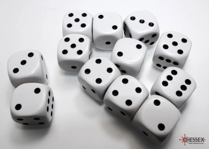 Dés opaques 12D6: blanc/noir