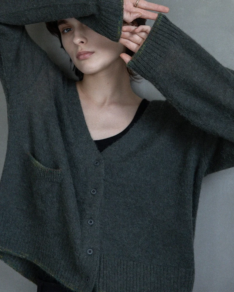 Ct Plage - Pull Col V Cardigan - Kaki