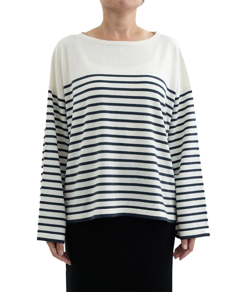 Ct Plage - Pull Col Rond - Rayures Marine