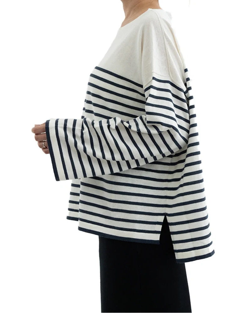 Ct Plage - Pull Col Rond - Rayures Marine