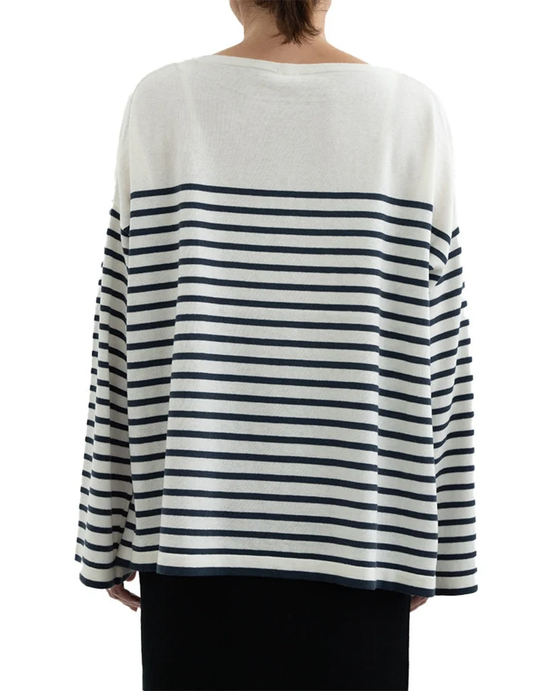 Ct Plage - Pull Col Rond - Rayures Marine