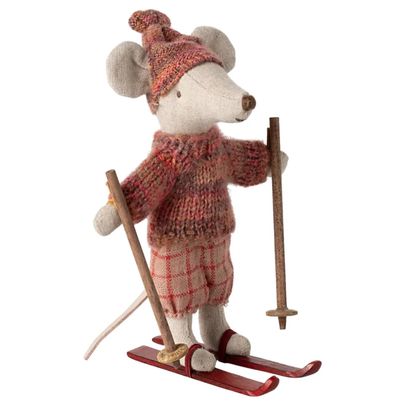 Souris D'hiver Avec Set De Ski Grande Soeur - Rose