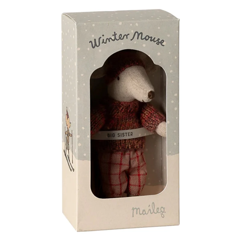 Souris D'hiver Avec Set De Ski Grande Soeur - Rose