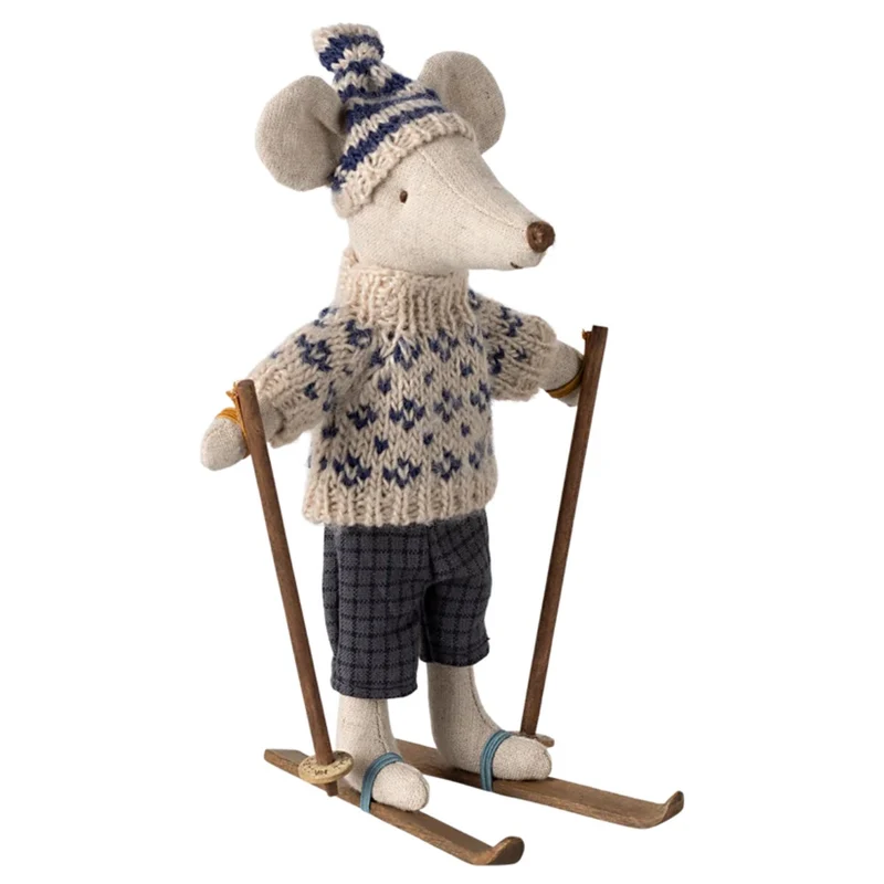 Souris D'hiver Avec Kit De Ski Papa - Bleu