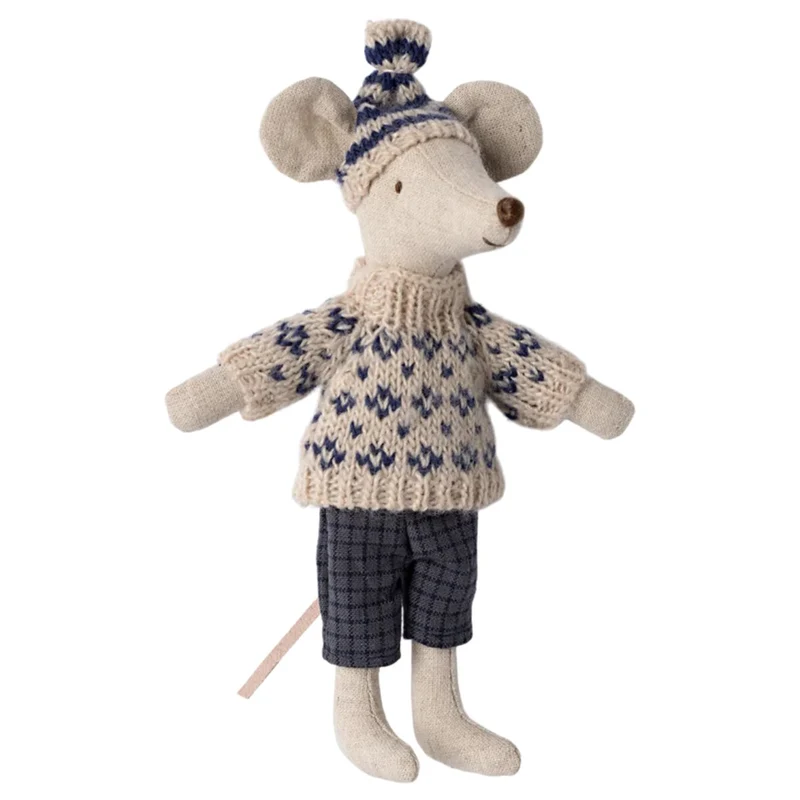 Souris D'hiver Avec Kit De Ski Papa - Bleu
