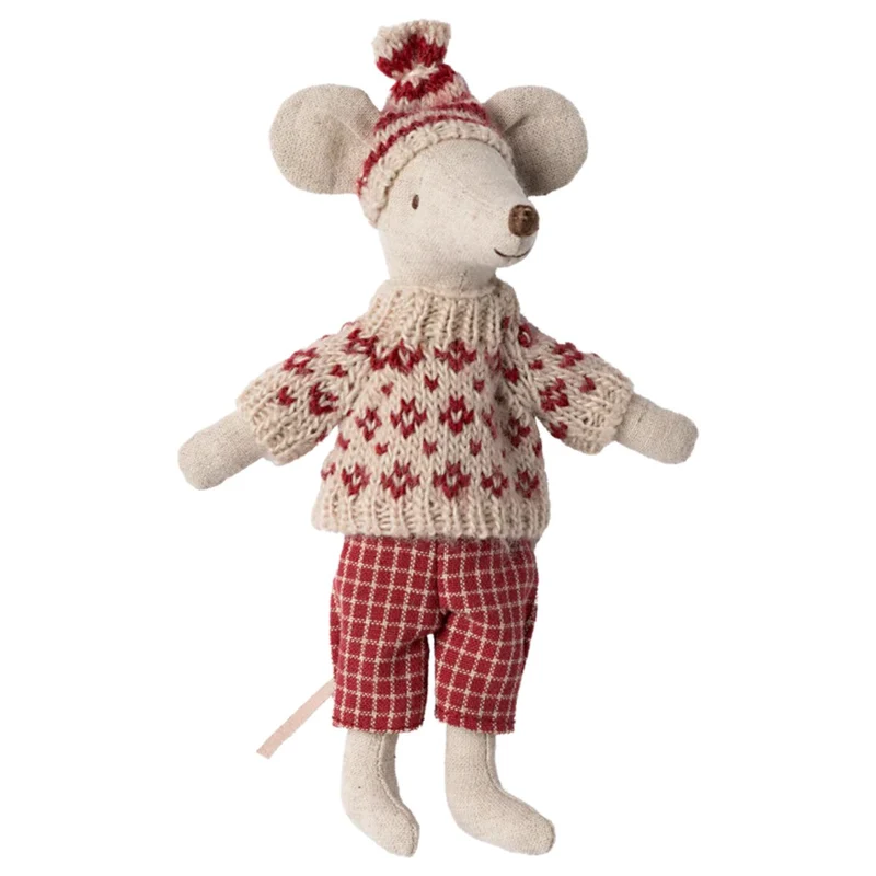 Souris D'hiver Avec Set De Ski Mum - Rouge