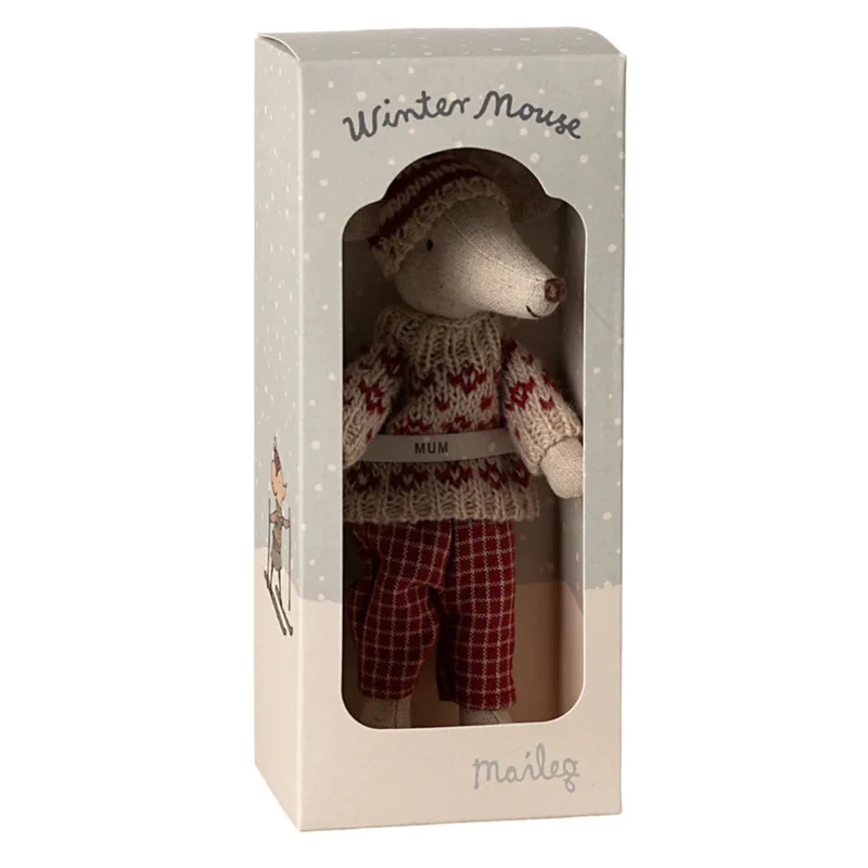 Souris D'hiver Avec Set De Ski Mum - Rouge