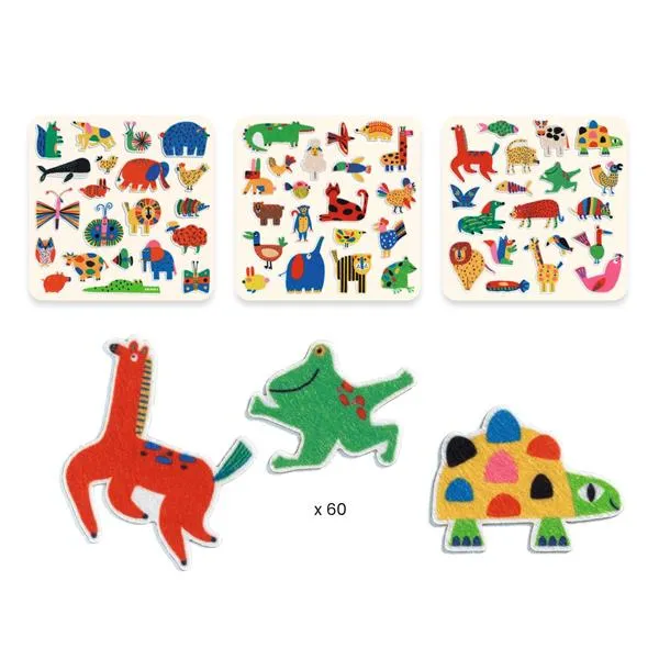 60 gommettes en feutrine - Des animaux partout