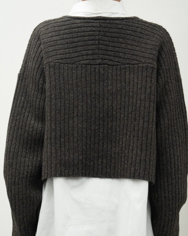 Ct Plage - Pull Col V Longsleeve Rib - Marron