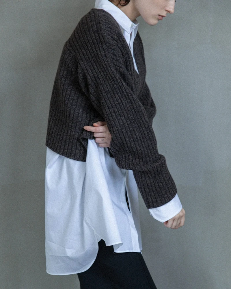 Ct Plage - Pull Col V Longsleeve Rib - Marron