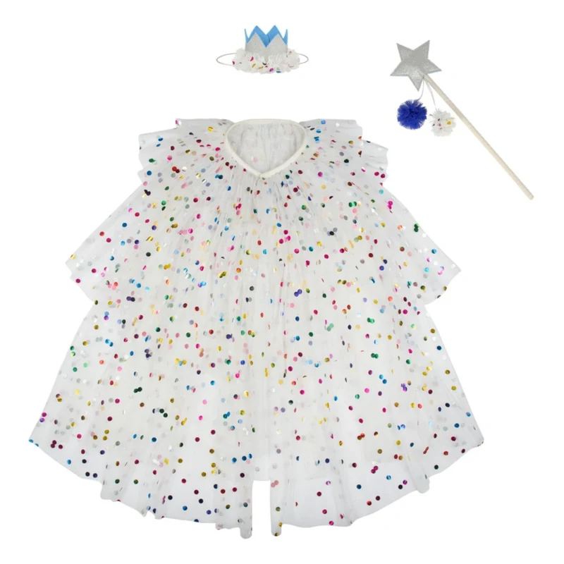 Cape en Tulle à Pointillés Brillants & Couronne et Baguette