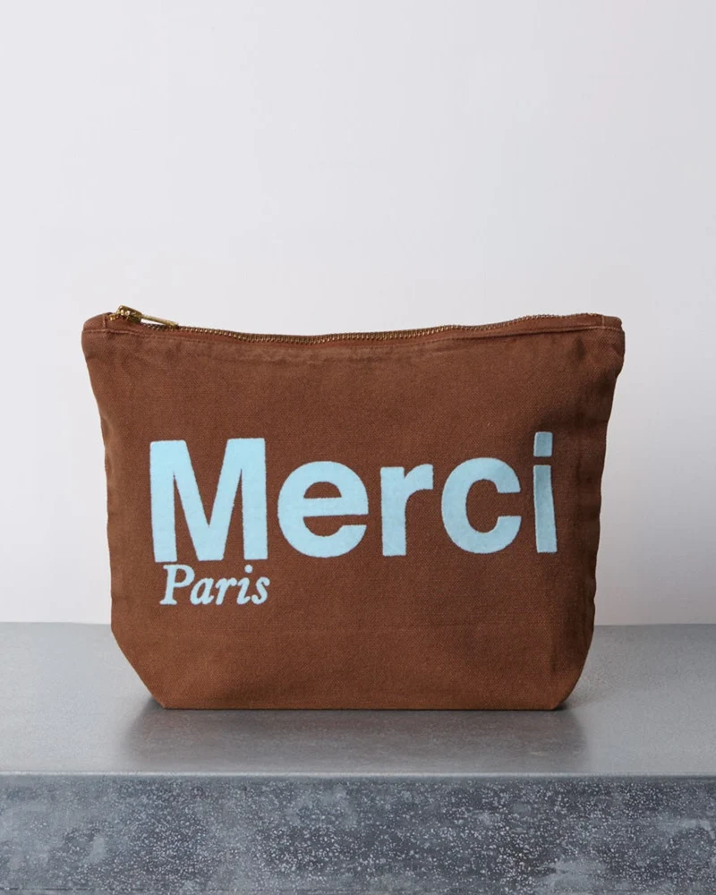 Merci - Pochette En Coton - Marron & Bleu