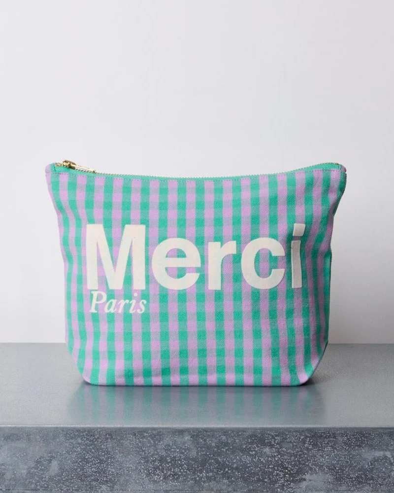 Merci - Pochette En Coton Vichy - Vert & Lila