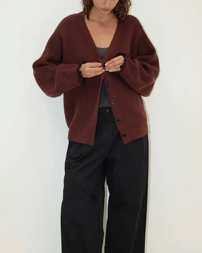 Deiji Studio - Cardigan Flounce - Burgundy