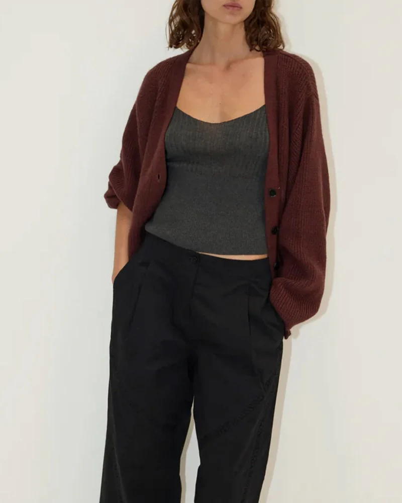 Deiji Studio - Cardigan Flounce - Burgundy