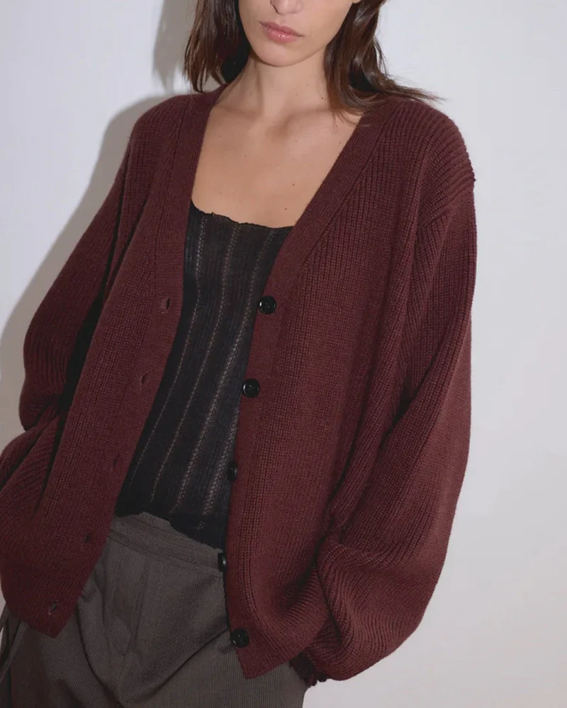 Deiji Studio - Cardigan Flounce - Burgundy