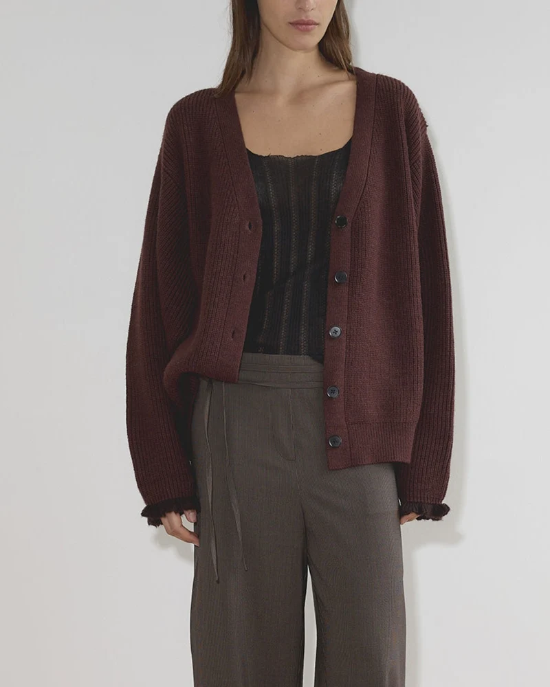 Deiji Studio - Cardigan Flounce - Burgundy