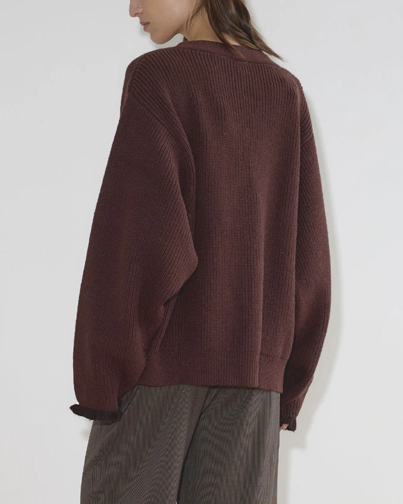 Deiji Studio - Cardigan Flounce - Burgundy
