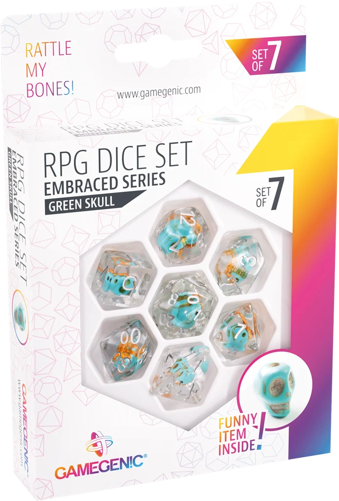 Set de 7 dés JDR - Embraced Series - Green Skulls