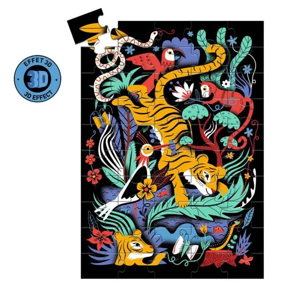Wizzy'Puzzle Effet 3D 50 pcs - Le saut du tigre