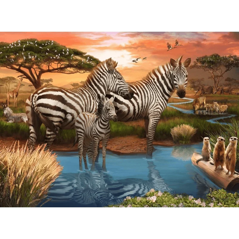 Zebras at the Waterhole (500 pcs)