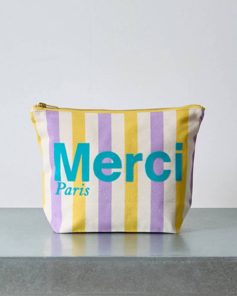 Merci - Pochette En Coton Rayé - Lila & Banane