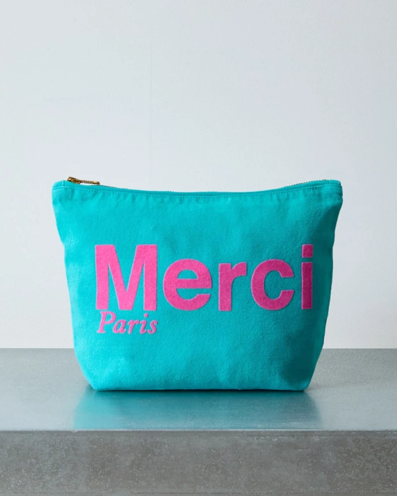 Merci - Pochette En Coton - Turquoise & Rose