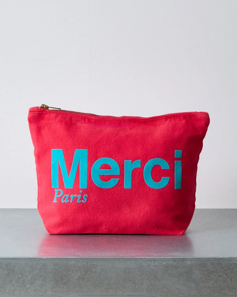 Merci - Pochette En Coton - Framboise & Turquoise