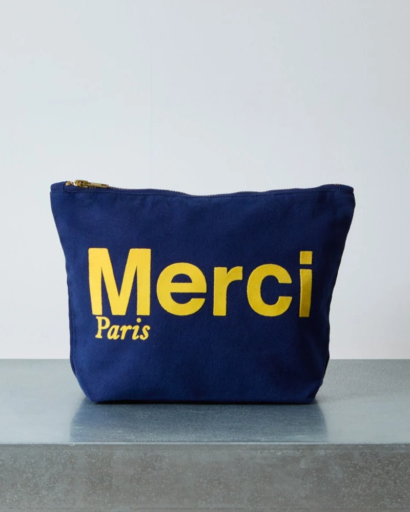 Merci - Pochette En Coton - Bleu Nuit & Banane