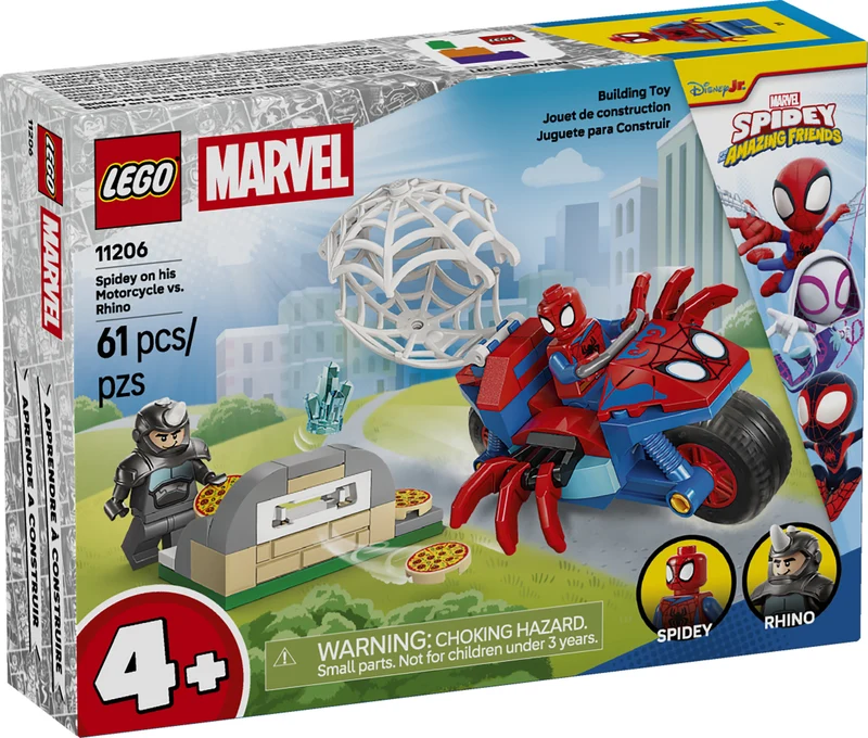 Spider-Man sur sa moto contre Rhino